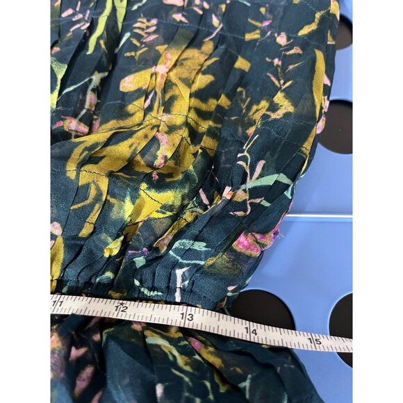 DVF DIANE VON FURSTENBERG Pialla Silk Teal Green Floral Pleated Mini Dress 10 - Picture 11 of 12